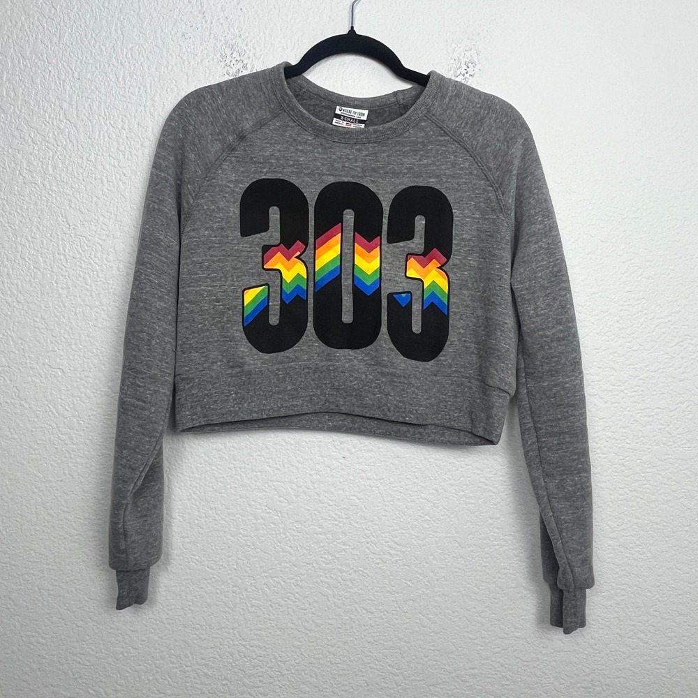 Where‎ I'm From Cropped Sweatshirt Womens XS Heather Gray Fleece Lined Graphic